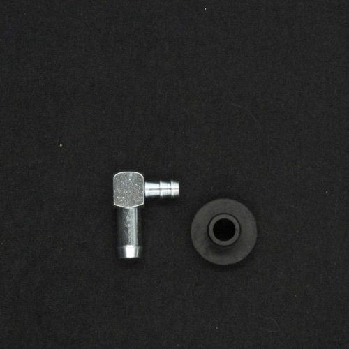 Metal bolt with rubber grommet on black background, used for go-kart assembly and repairs.