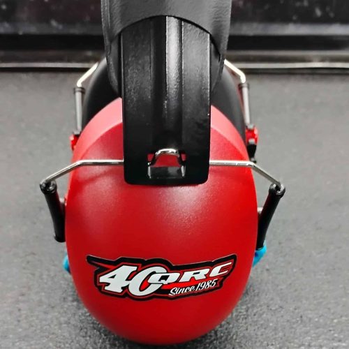 Red QRC Karts ear protection helmet with 4RC logo for safe racing.