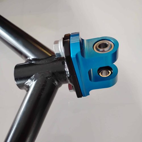 High-quality blue caster camber knuckle for go-kart steering and suspension.