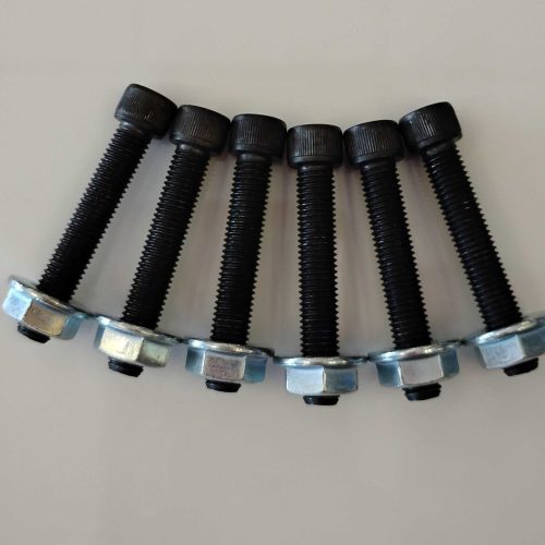 Six black sprocket bolts with nuts for QRC kart assembly.