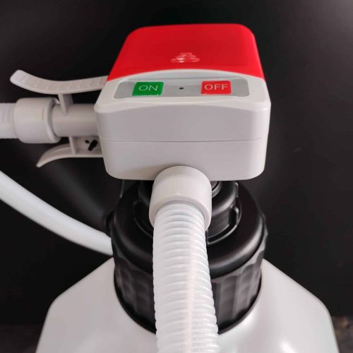 Fuel transfer pump with ON/OFF switch for efficient fuel dispensing.