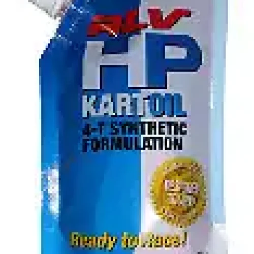 RLV HP Kart Oil bottle for go-kart engines, high-performance synthetic formula.