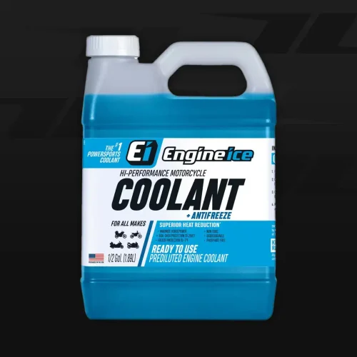 E1 Engine Ice coolant bottle for motorcycle and powersports engines.