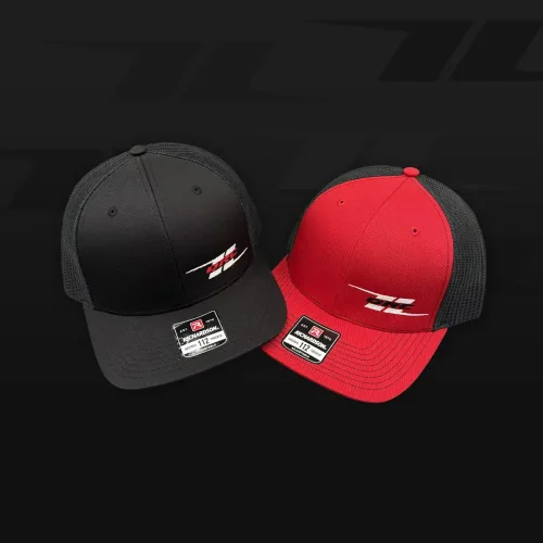 Stylish racing caps for QRC karting enthusiasts, available in black and red.