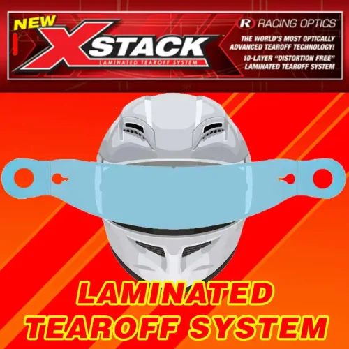 High-performance laminated tearoff system for racing helmets.